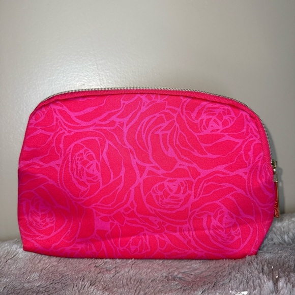Lancome Paris Small Cosmetic Bag Hot Pink Floral Design Zip Fairycore Romantic - Picture 1 of 7
